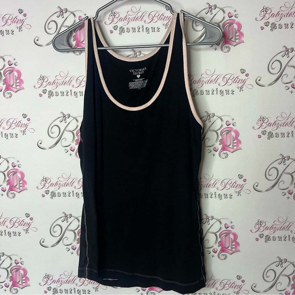 Victoria's Secret shirt scoop neck y2k Black Tank Top with Pink Trim